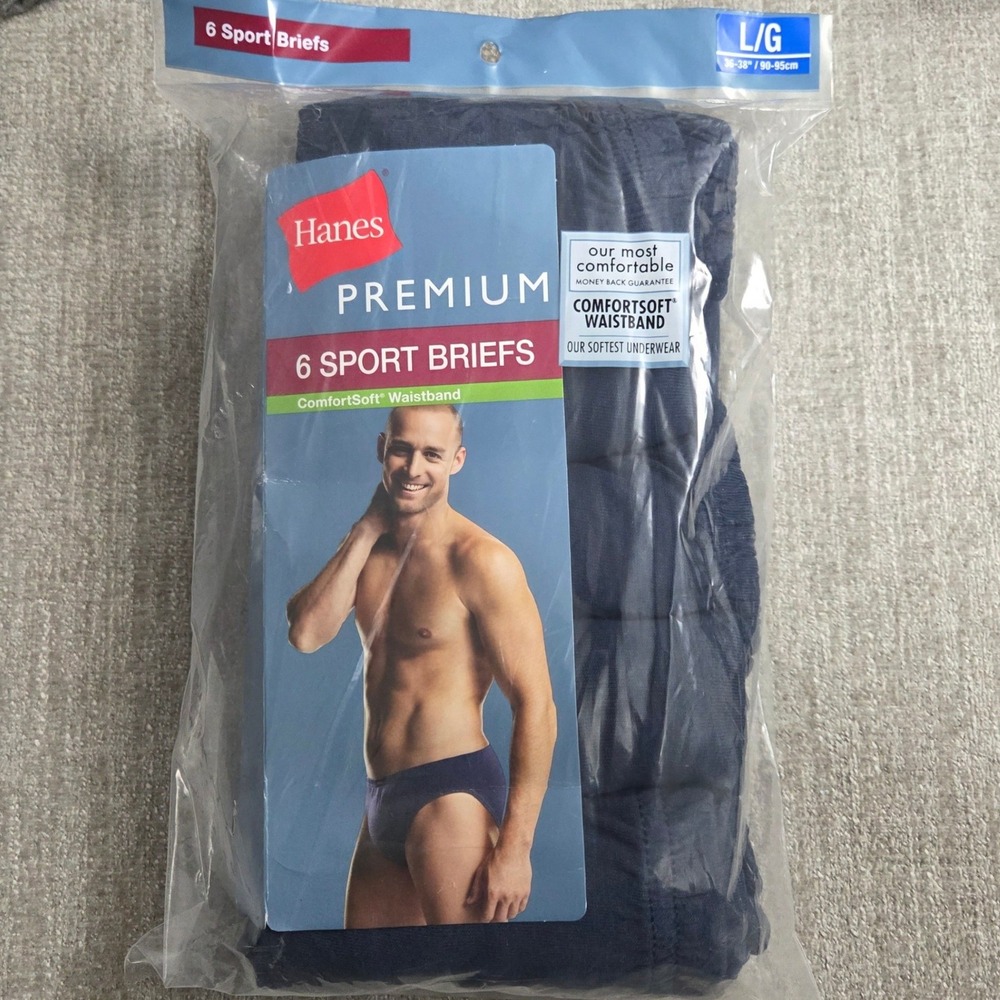 Hanes Premium Mens 6 Pack Sport Briefs Navy Blue Cotton Low Rise 2009 Large L